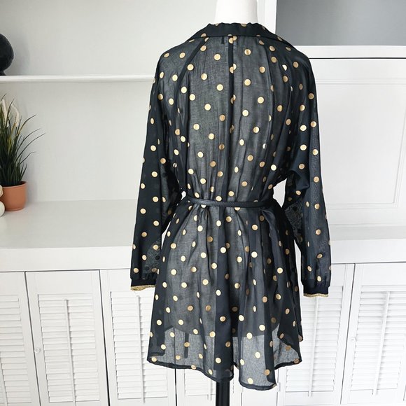 Vintage Dotti | Black Gold Polka Dot Oversized Blouse Tunic Dress | M - Picture 6 of 11